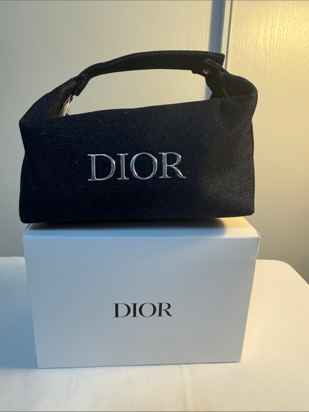 Dior GWP  Black Canvas Mini Top-Handle Pouch with Silver Logo